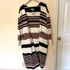Asher Striped Open Front Long Pocket Sweater